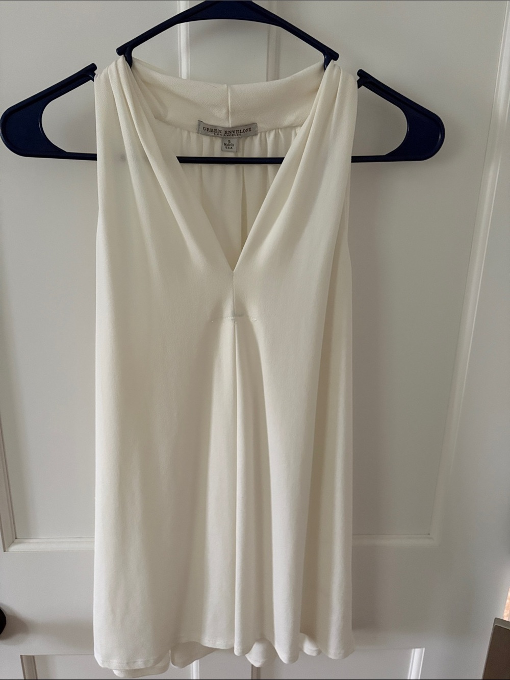 Green Envelope Cream Draped V-Neck Sleeveless blouse